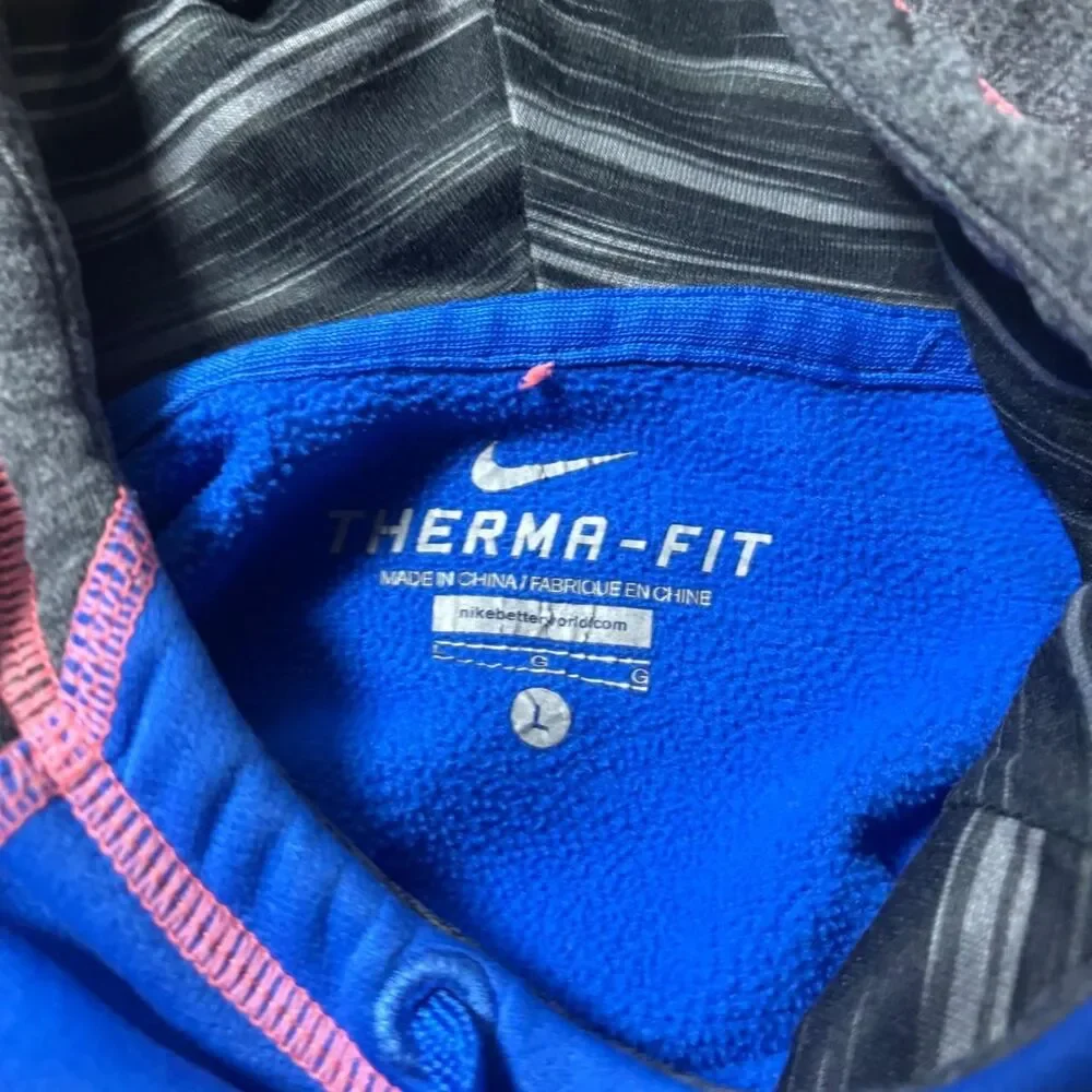 Nike Hoodie Boys Blue Gray Large Therma-FIT Orange Swoosh Athletic Pullover